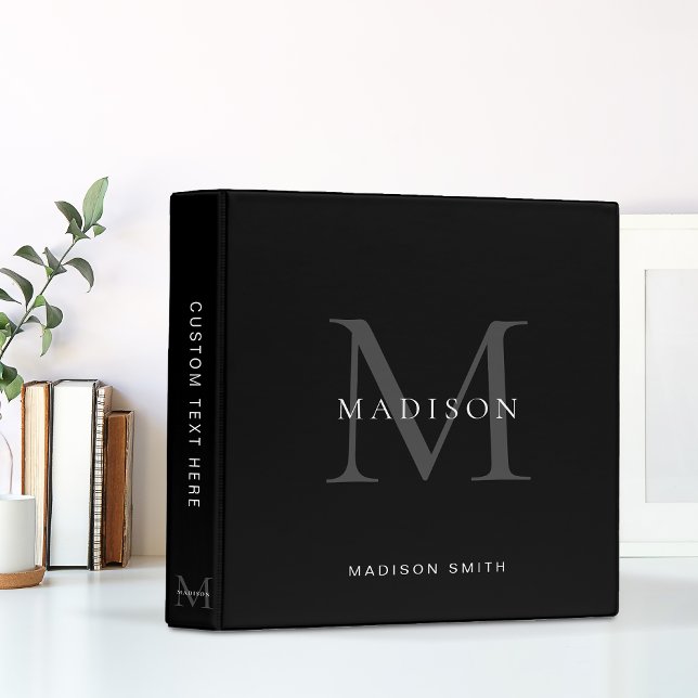 Minimalist Classic Black and White Grey Monogram Binder (Creator Uploaded)