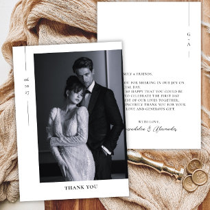 Minimalist Classic Black and White Photo Wedding Thank You Card