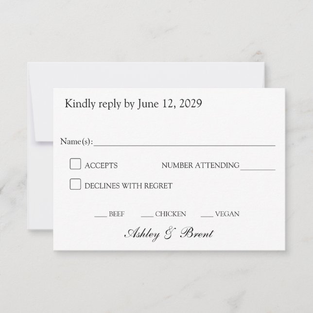 Minimalist Classic Black and White RSVP Card (Devant)