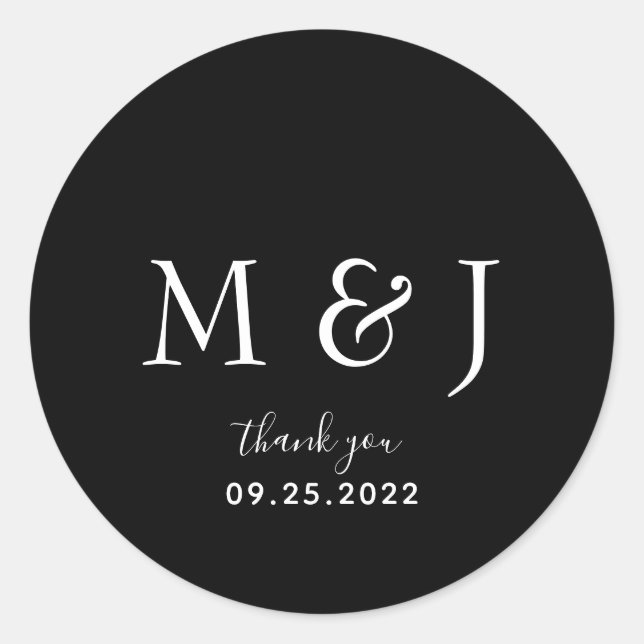 Minimalist Classic Black Monogram Classic Round St Classic Round Sticker (Front)