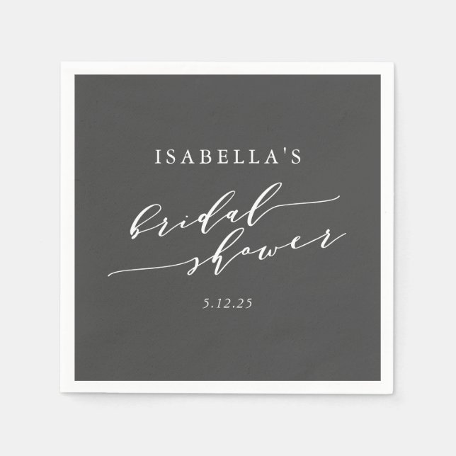 Minimalist Classic Black White Bridal Shower  Napkin (Front)