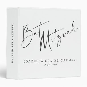 Minimalist Classic Black White Custom Bat Mitzvah  Binder