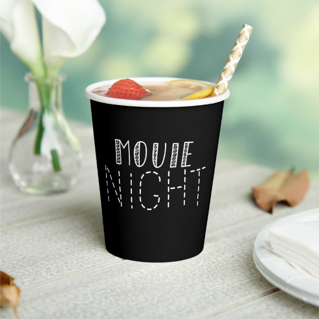 Minimalist Classic Black & White Movie Night  Paper Cups (Insitu)