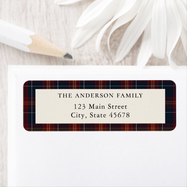 Minimalist Classic Blue Plaid Return Address Label (Insitu)