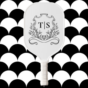 Minimalist Classic Chic White and Black Monogram Pickleball Paddle