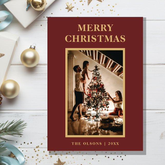 Minimalist Classic Christmas Red Letter and Photo Holiday Card (Creator Uploaded)