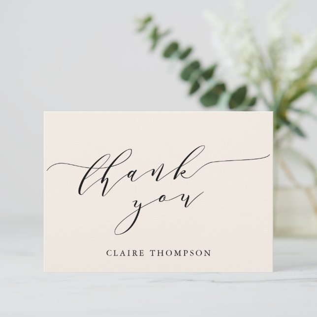 Minimalist Classic Cream Bridal Shower Custom Thank You Card (Standing Front)