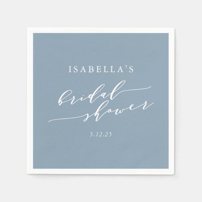 Minimalist Classic Dusty Blue Bridal Shower Custom Napkin (Front)