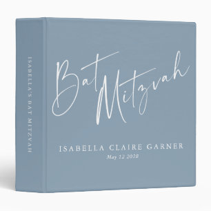 Minimalist Classic Dusty Blue Custom Bat Mitzvah  Binder