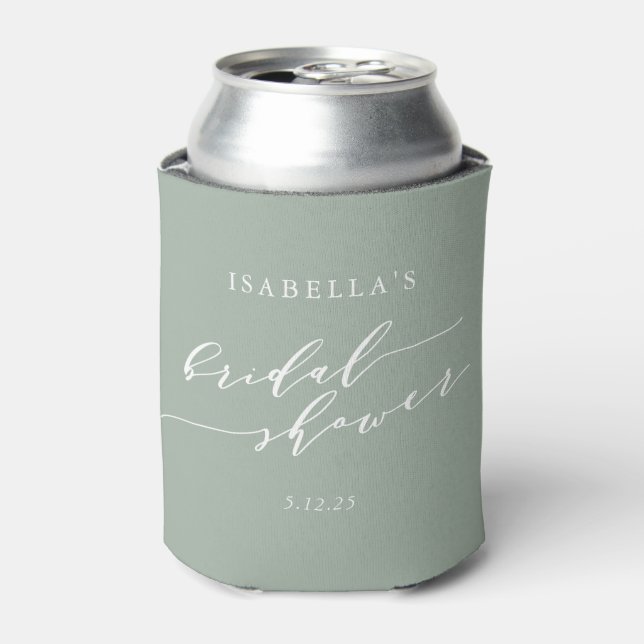 Minimalist Classic Dusty Sage Green Bridal Shower  Can Cooler (Can Front)
