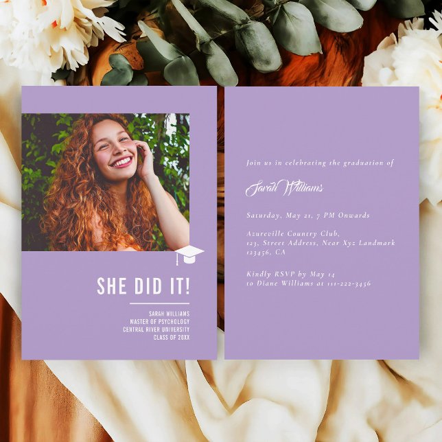 Minimalist Classic Elegant Lavender Graduation Invitation (Creator Uploaded)