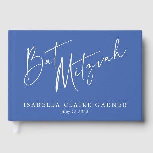 Minimalist Classic French Blue Custom Bat Mitzvah Guest Book