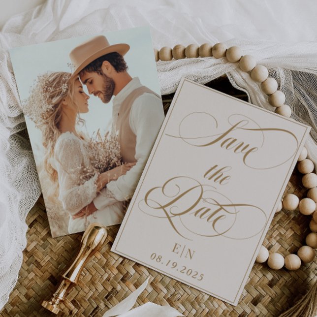 Minimalist Classic Ivory Gold Photo Save The Date (Creator Uploaded)