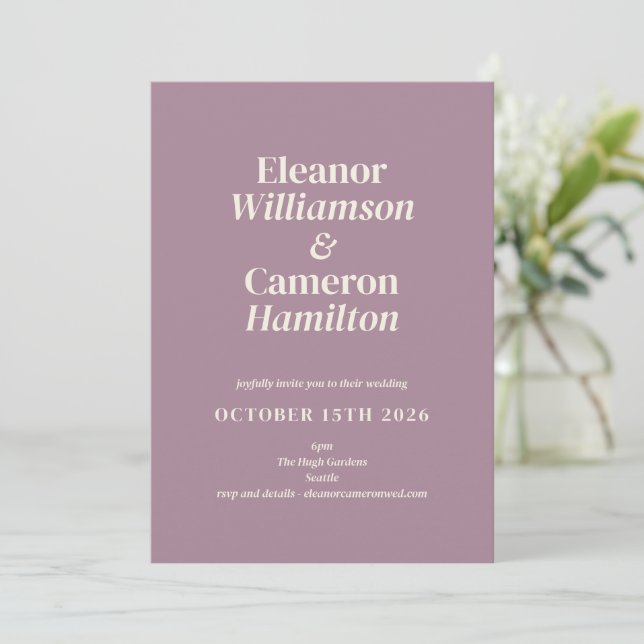 Minimalist Classic Lilac Mauve Design Wedding Invi Invitation (Standing Front)