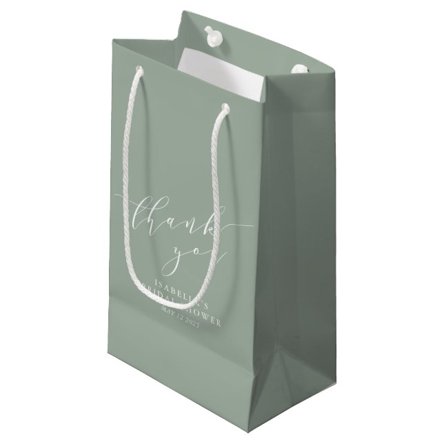 Minimalist Classic Sage Bridal Shower Thank You Small Gift Bag (Front Angled)