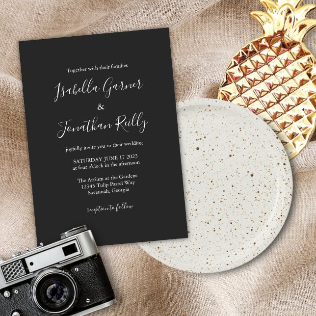 Minimalist Classic Script Black and White Wedding Invitation (Creator Uploaded)