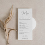 Minimalist Classic Script Font Wedding Menu Card<br><div class="desc">Designed to coordinate with our Minimalist All In One Collection, this customizable matching wedding menu card features a clean and simple layout, with classic font. For more advanced customization of this design, e.g. changing layout, font or text size please click the "CUSTOMIZE" button above. Please contact me for any questions!...</div>
