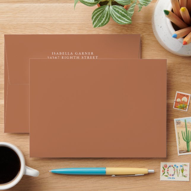 Minimalist Classic Terracotta Boho Return Address Envelope (Desk)
