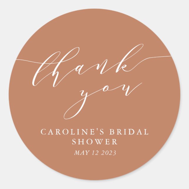 Minimalist Classic Terracotta Bridal Shower Thanks Classic Round Sticker (Front)