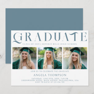 Minimalist Classic Typography 3 Photo Graduation Invitation