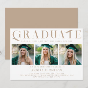 Minimalist Classic Typography 3 Photo Graduation Invitation