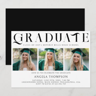 Minimalist Classic Typography 3 Photo Graduation Invitation