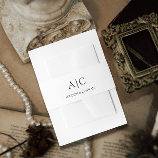 Minimalist Classic White Monogram Wedding  Invitation Belly Band