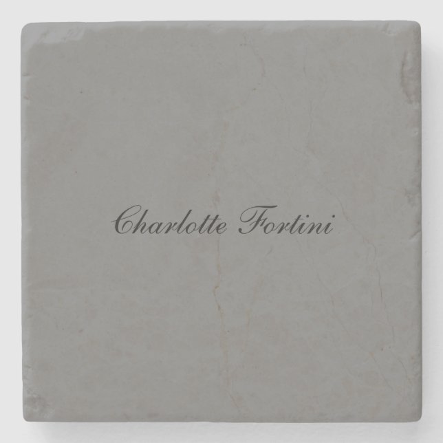 Minimalist Classical Handwriting Script Name Gray Stone Coaster (Front)