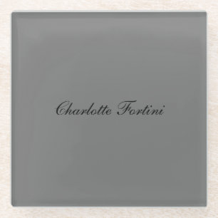 Minimalist Classical Handwriting Script Name Grey Glass Coaster