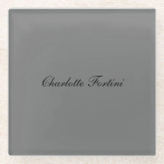 Minimalist Classical Handwriting Script Name Grey Glass Coaster