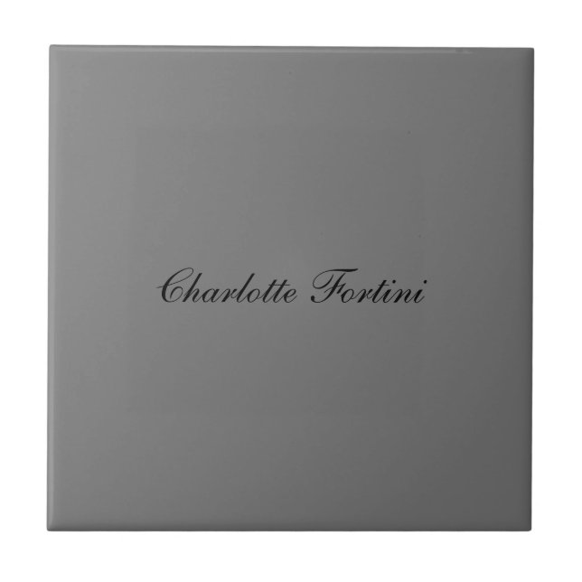 Minimalist Classical Handwriting Script Name Grey Tile (Front)