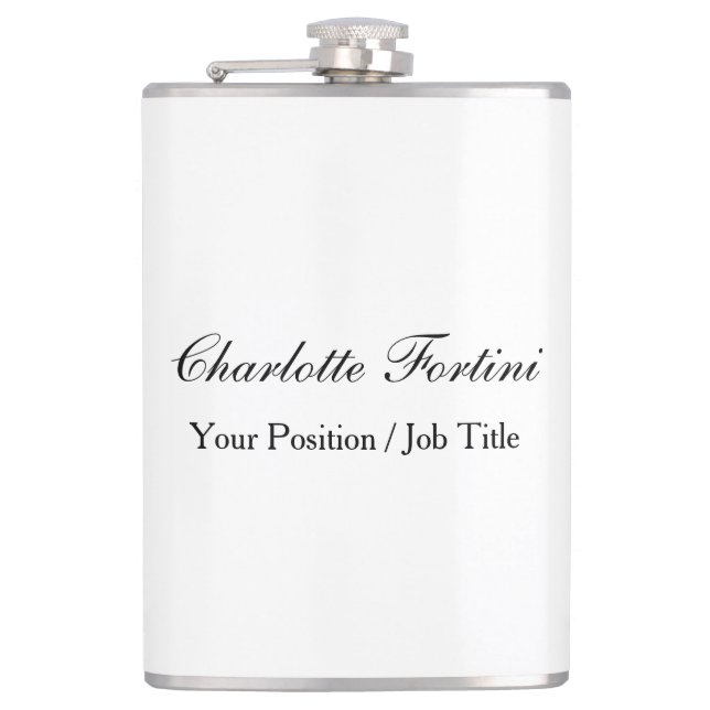 Minimalist Classical Handwriting Script Name Hip Flask (Front)