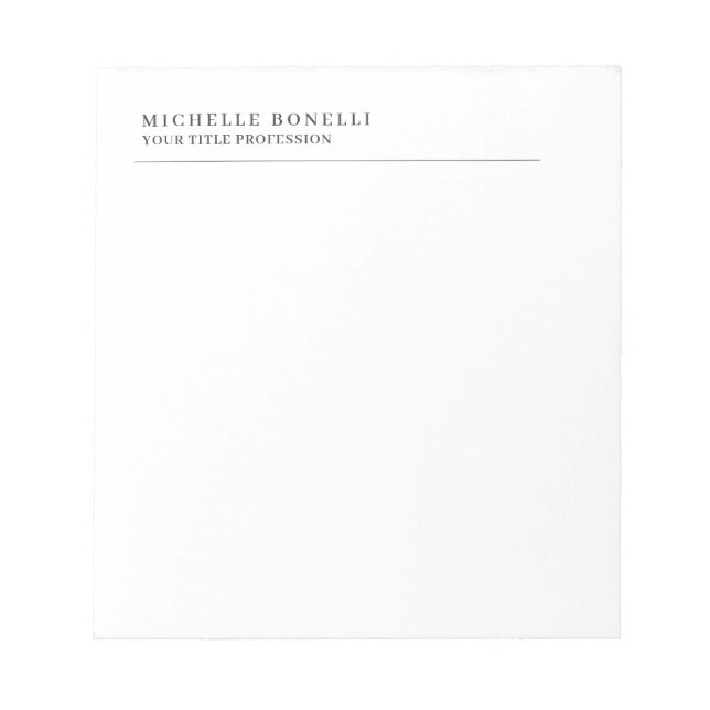 Minimalist Classical Plain Professional Own Name Notepad (Front)