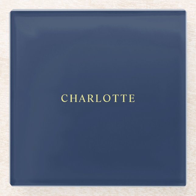 Minimalist Classical Professional Blue Colour Name Glass Coaster (Front)