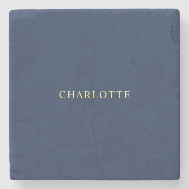Minimalist Classical Professional Blue Colour Name Stone Coaster (Front)