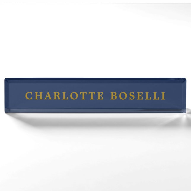 Minimalist Classical Professional Gold Colour Blue Nameplate (Front)