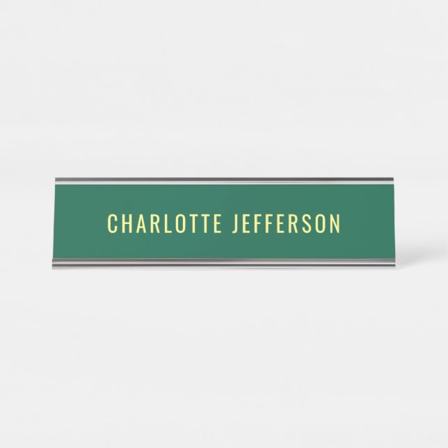 Minimalist Classical Professional Green Yellow Desk Name Plate (Front)