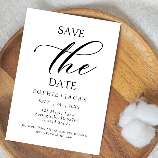 Minimalist classy Black Elegant text Save the Date Invitation (Creator Uploaded)