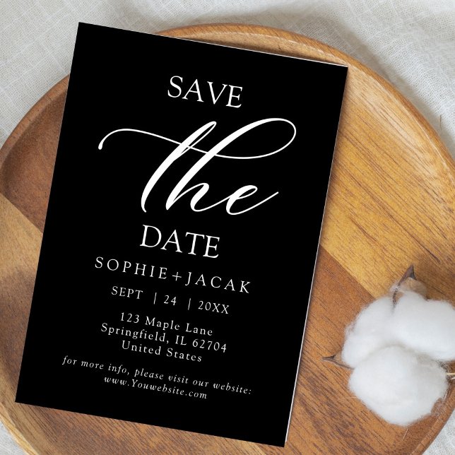 Minimalist classy Black Elegant text Save the Date Invitation (Creator Uploaded)