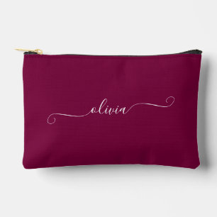 Minimalist Classy Chic Personalized Burgundy Red Accessory Pouch