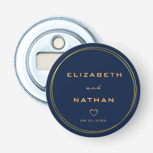 Minimalist Classy Gold Circle Navy Blue Wedding Bottle Opener