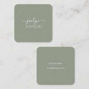 Minimalist Classy Sage White Personalized Name Square Business Card