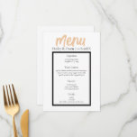 Minimalist Classy Simple Personalized Wedding Food Menu<br><div class="desc">Showcase the menu for your wedding reception dinner with these menu cards. These are apart of our minimalist wedding collection, they can even be used for engagement parties! These have a white, black, and gold colour scheme where you can customize text and details for your special day. Check out more...</div>