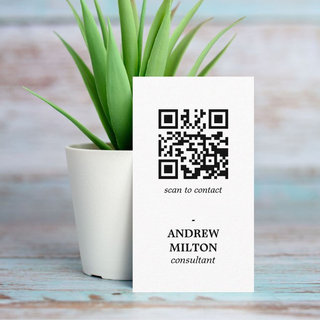Minimalist Clean Black White QR code Consultant Business Card (Creator Uploaded)