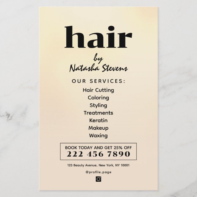 Minimalist clean boho style hair salon flyer (Front)