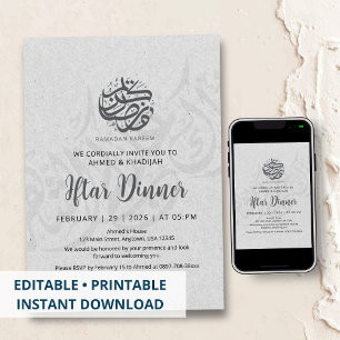 Minimalist Clean Paper Texture Iftar Invitation