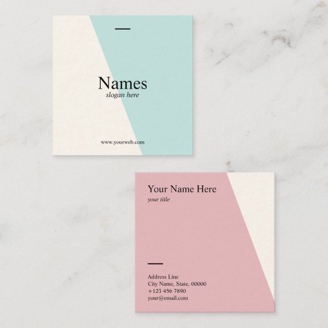 Minimalist Clean Pastel Typo Square Business Card (Front/Back)