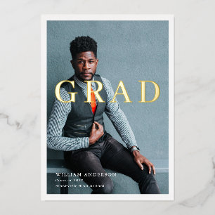 Minimalist Clean Photo Navy Blue Graduation Party