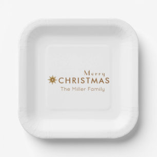 Minimalist Clean Simple Gold Merry Christmas Paper Paper Plate