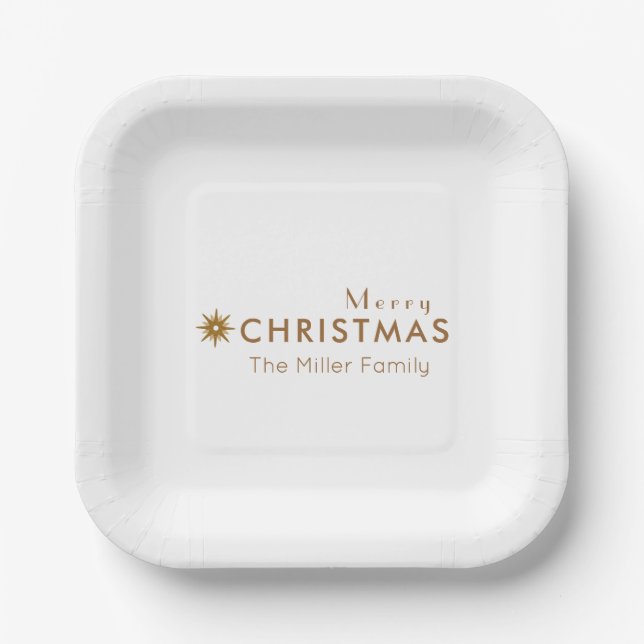 Minimalist Clean Simple Gold Merry Christmas Paper Paper Plate (Front)